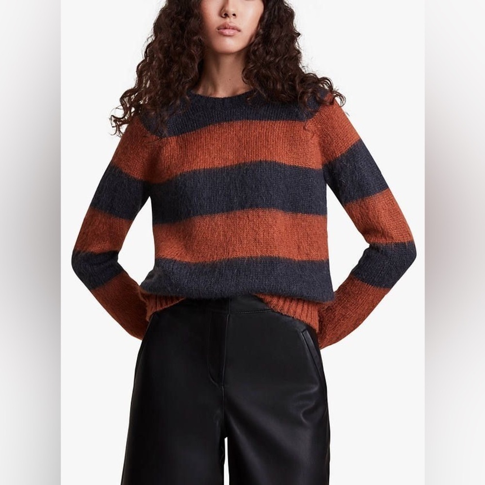 RARE ALL SAINTS NWT Lou Crewneck Sweater in Steel Gray/Ginger— M